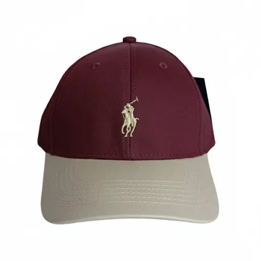 Polo Ralph Lauren Cotton Chino Ball Cap – Maroon Crown & Khaki Brim